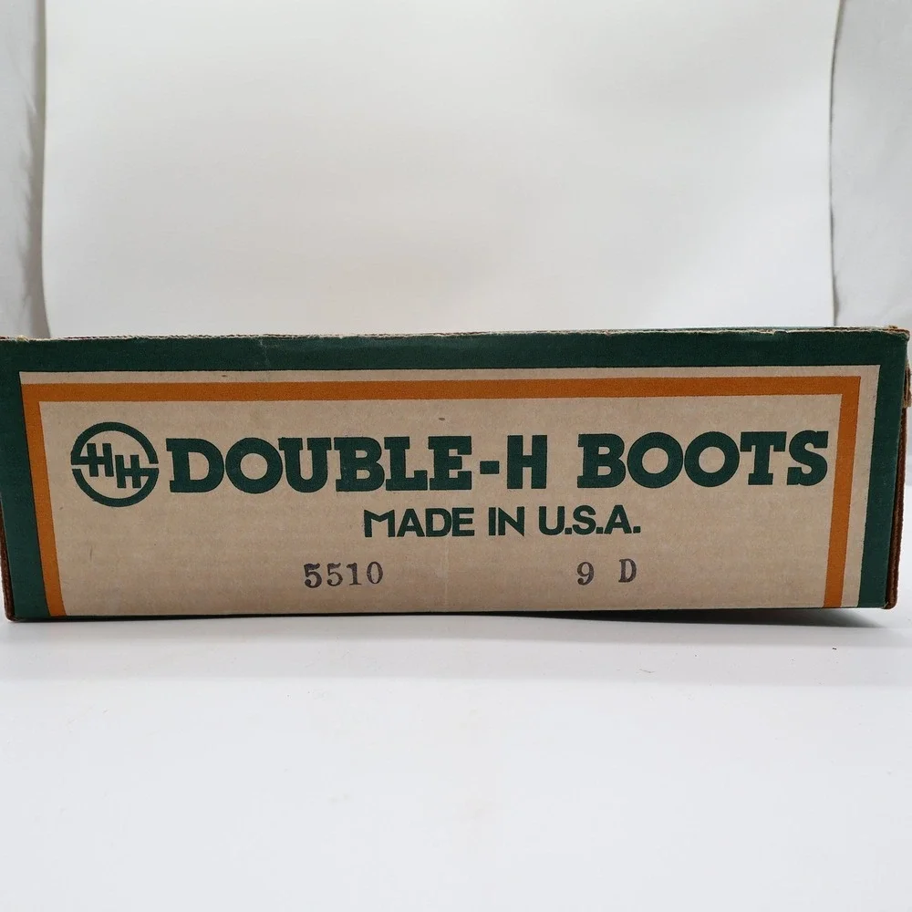 Double-H Vintage 80s Western Boots Mens 9 D Brown Leather Cowboy 5510 USA NIB
